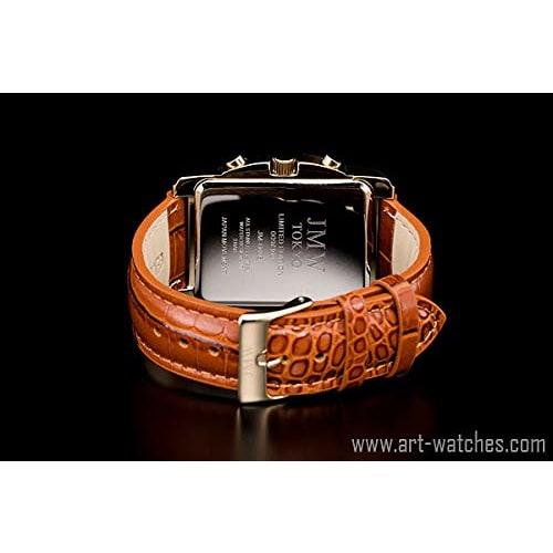 JMW TOKYO Men's Square Watch, Gold & Brown, Square Rectangular, Men's Chronograph, Limited Edition, Seiko Quartz Movement, Leather Band, Genuine Leath