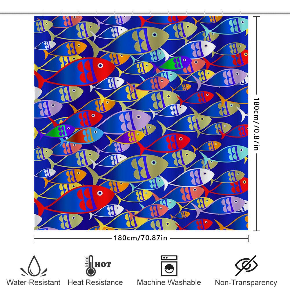 Colorful Fish Print Shower Curtain Creative Blue Background With Multiple Designs Bathroom Decor For Kids Adults