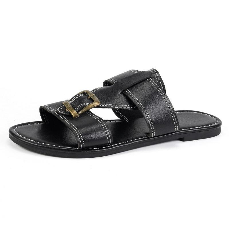 Large Size Flat-bottomed Slippers Women's New Wind Belt Buckle Outer Wear I-shaped Women's Cool Slippers
