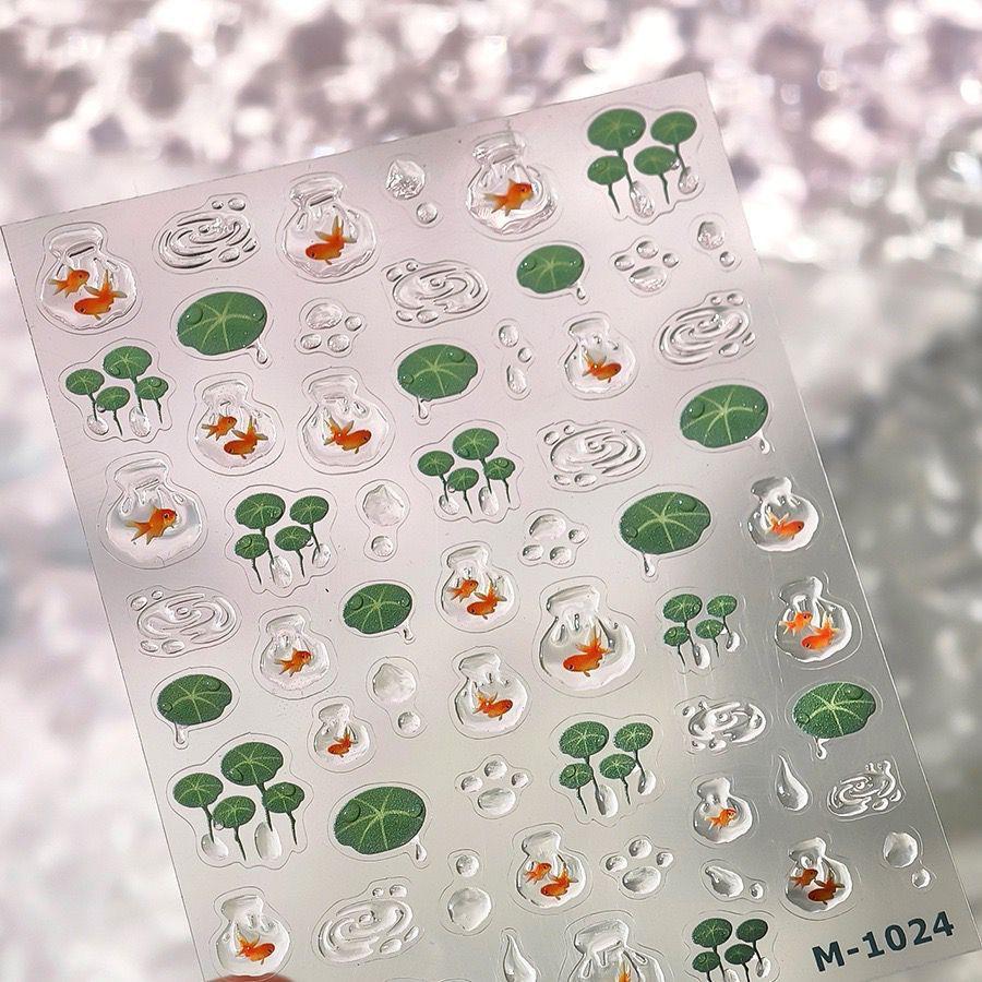 3D рельефные наклейки для нейл-арта  Цветок лотоса и карп кои Lotus Koi CG-179