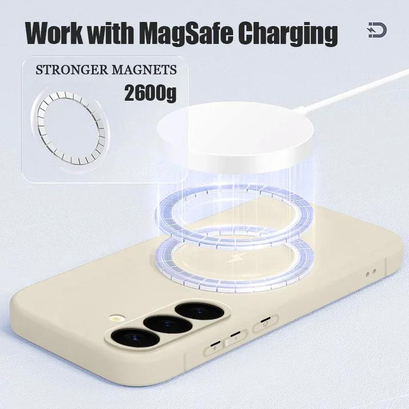 Liquid Silicone For Magsafe Wireless Charge Case For Samsung Galaxy S25 S24 Ultra S23 S22 S21 A55 A15 A35 A05 Shockproof Cover