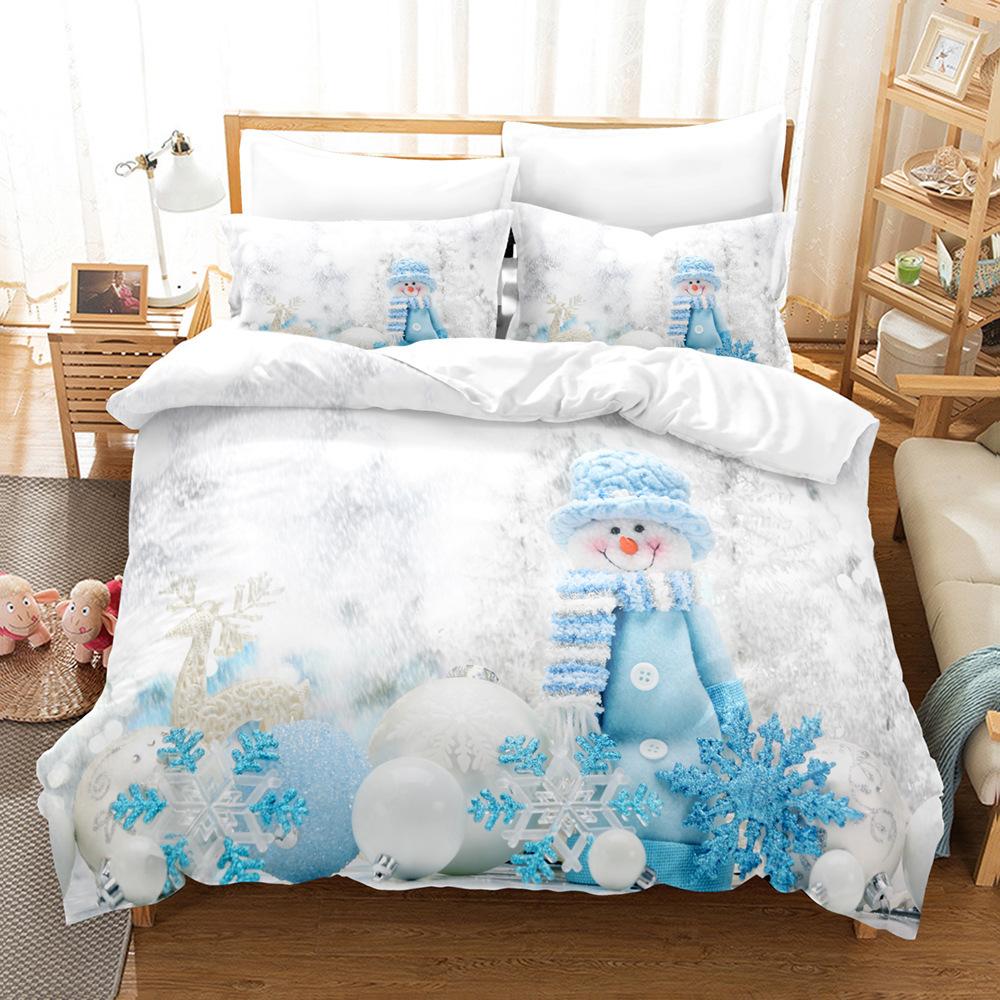 Christmas-Themed 3D Digital Printing Three-Piece Bedding Kit, Snowman Series