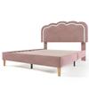 Letto imbottito LED Matrimoniale 140 x 200cm, Struttura letto con rete a doghe e testiera regolabile, in Rosa, Letto per ragazzi/e Camera da letto Stanza degli ospiti-Velluto