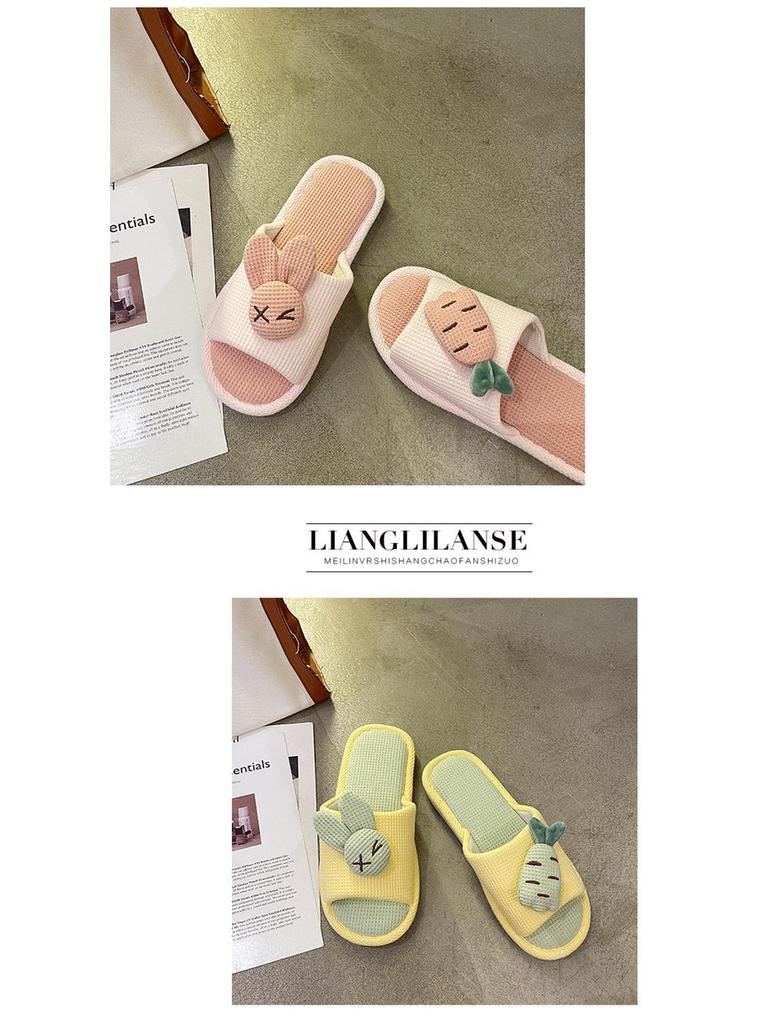 Cute Cotton Linen Slippers for Women - Silent Indoor Home Footwear for Spring and Autumn