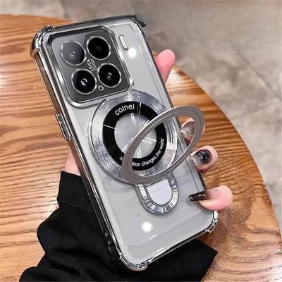 For Xiaomi 15T Pro Case Shockproof Magnetic Bracket Phone Case For Mi 15 T 15T 14T 13T Pro Stand Transparent Soft Silicone Cover