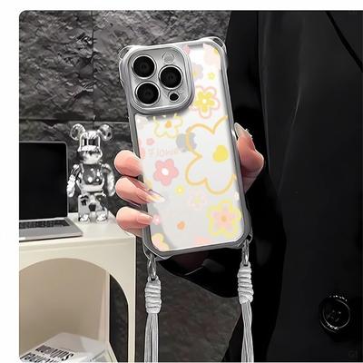 Colorful Line Flowers for IPhone 17 Mobile Phone Case 16pro for Apple 15ProMax Couple Model 14 with Lanyard
