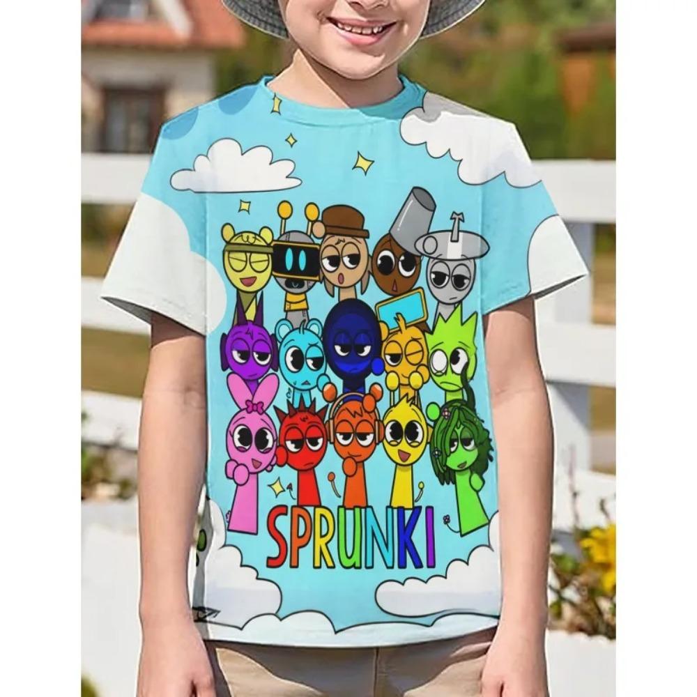 Sprunki Dětská Trička Letní Kulatý Výstřih Vysoká Kvalita Chlapecké Dětské Oblečení Zábavný 3D Kreslený Potisk chlapci/ dívky Trička s Kulatým Výstřihem chlapci/ dívky Topy