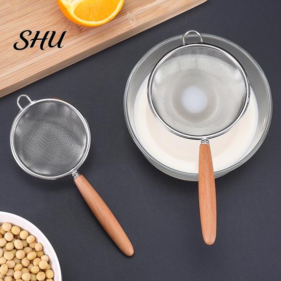 Manual Noodle Scoop Flour Sieve Anti-Slip Fine Mesh Comfortable Grip Stainless Steel Multi-function Strainer Heat Insulation Juice Filter Oil