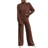 Completo casual da donna in 2 pezzi, felpa a collo alto in maglia a maniche lunghe e set di pantaloni larghi per autunno inverno