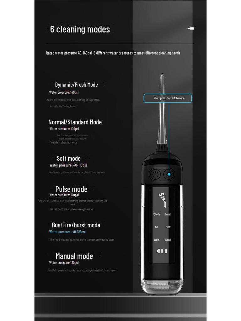 Portable 6-Speed Water Flosser for Oral Cleaning and Tooth Whitening, Model L13