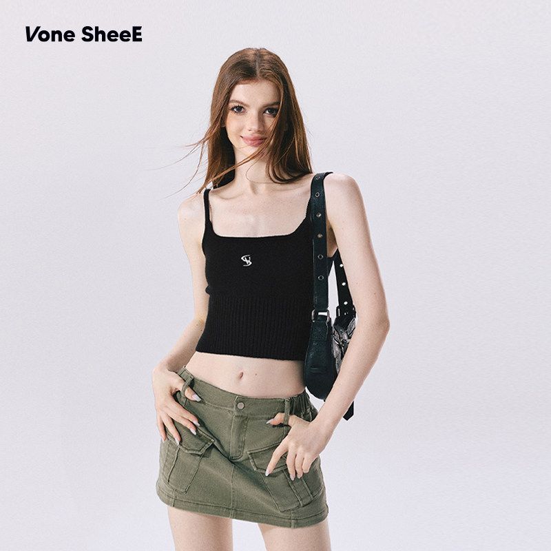 Vone Sheee American vintage Sweater Vest Women Short Slim fit Gyaru Small Top Sling Outer Wear Inner wear