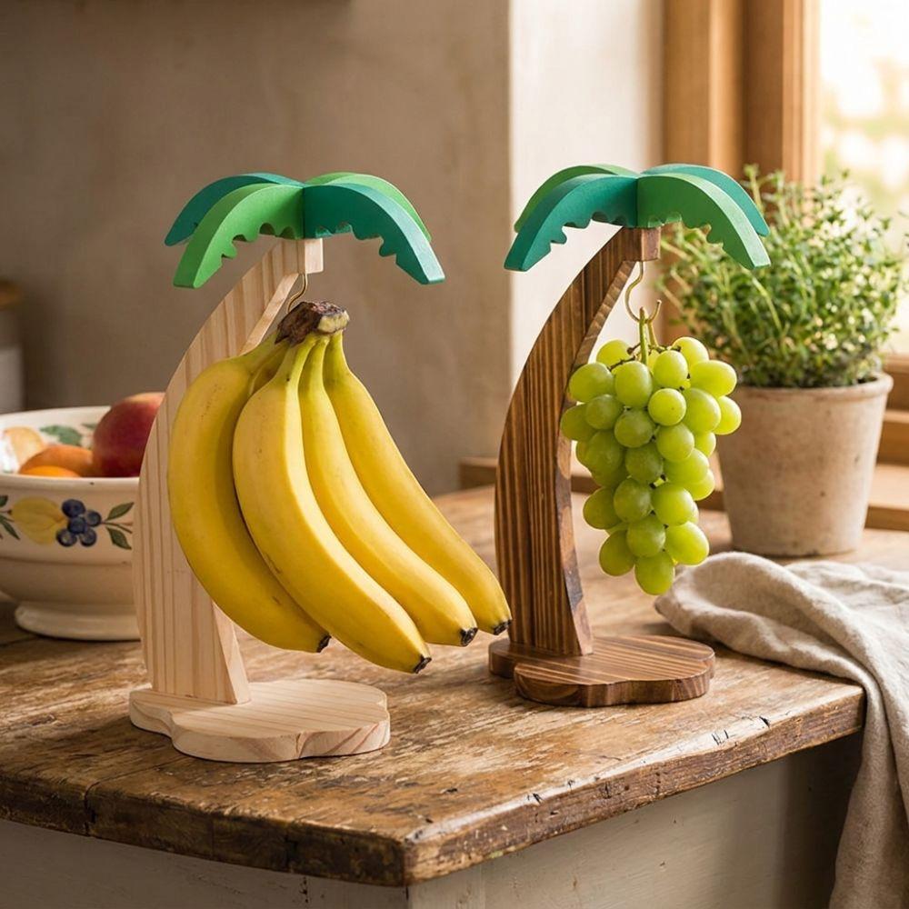 Simulated Palm Leaf Wooden Banana Hanger Keep Bananas Fresh Prevents Bruising Grape Hanging Holder Animal Shaped Sturdy Hook