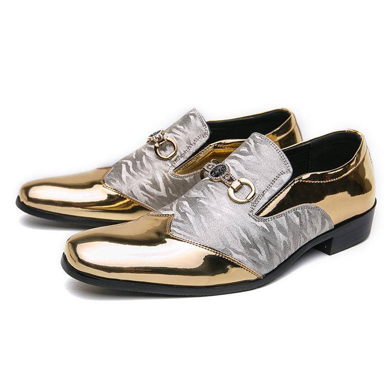 British style Shiny Golden Men's Dress Shoes Pointed Toe Leather Chelsea Formal Shoes for Men Designer Luxury Party Wedding Shoe