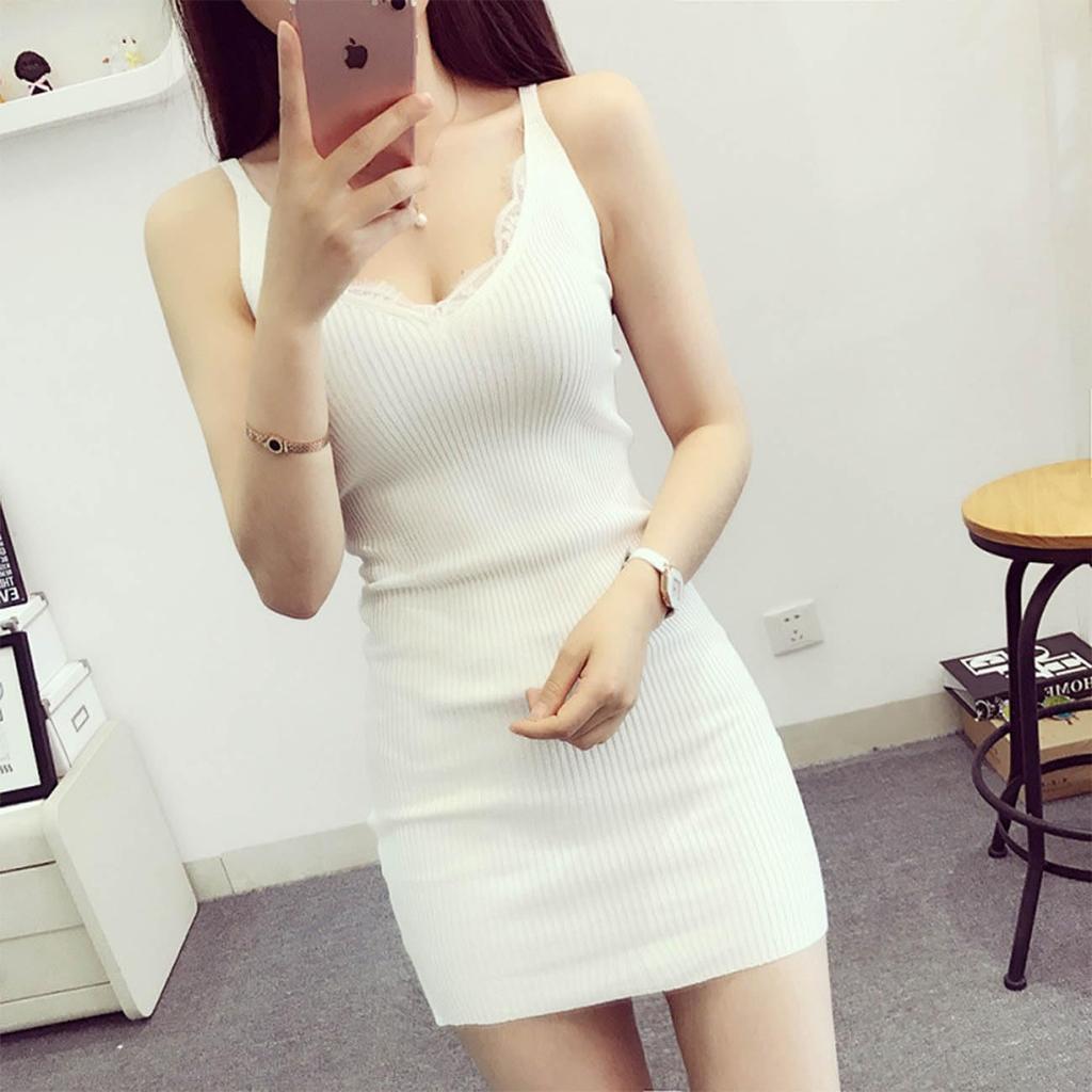 Beauty Salon Knit Tank Tight Bodycon Stretch [What's!?] Men's Costume, Women's Top, Sexy, Fit, Dress, ONEP-03 (White)