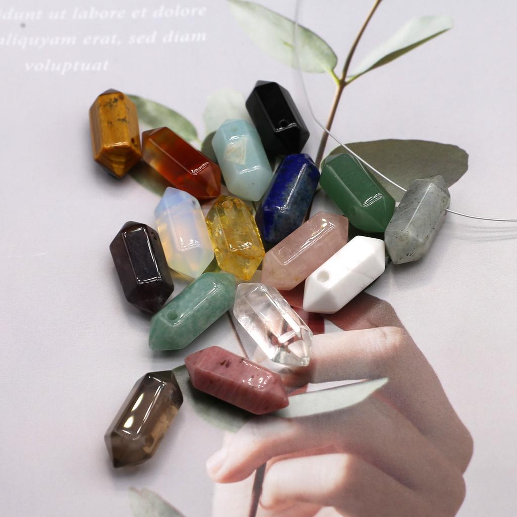 1Pc Reiki Healing Crystal Pendant, Energy Natural Stone Agate Gemstone Hexagonal Charms for DIY Necklace Keychain Pendulum Jewelry Accessories 9×21mm