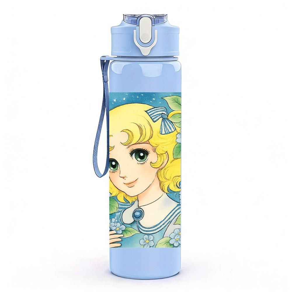 1PC Vintage Blonde Girl Cartoon Print 750ml Color Plastic Sports Water Bottle Leakproof Flip Straw Lid Suitable for Sports Office Home Use
