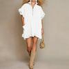 Women's Color Gold Velvet Short Sleeved Double Pocket Zipper Leaf Sleeve