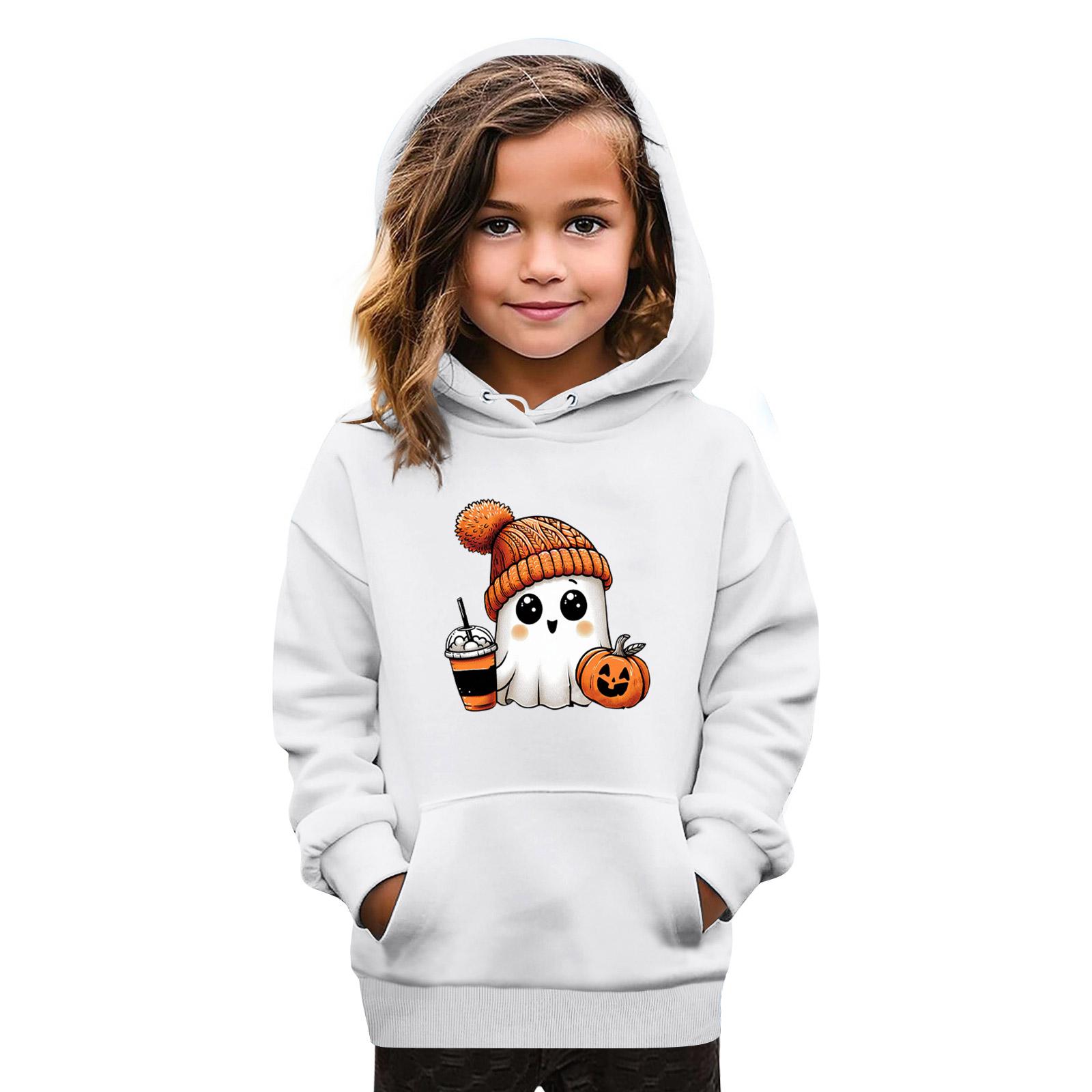 

Толстовки для девочек-подростков Худи с длинным рукавом на шнурке Пуловер Милое худи оверсайз День Хэллоуина 160 белый