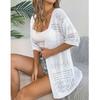 Women's Casual And Fashionable Color Hollow Out Mid Sleeve Knitted Cardigan