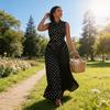 Elegantes ärmelloses Polka-Dot-Kleid mit Bindeband für Sommerreisen und Freizeit