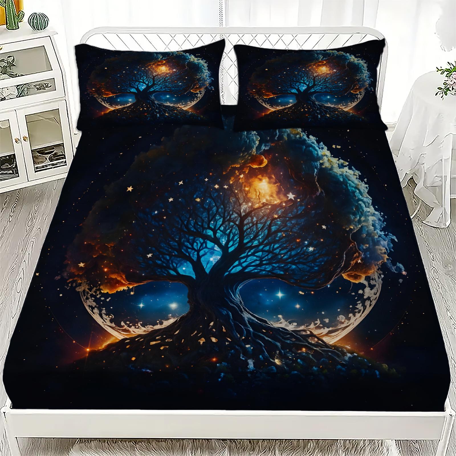 

1PC Tree of Life Bed Sheet Soft Digital Print Fitted Sheet Without Pillowcase Halloween Decor Gift For Birthday Bed Linen 90x200x25cm