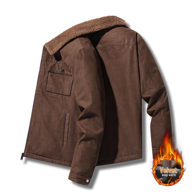 Men's High-Quality Suede Plush Jacket with Lambswool and Velvet: Warm, Thick Cotton Coat for Autumn and Winter