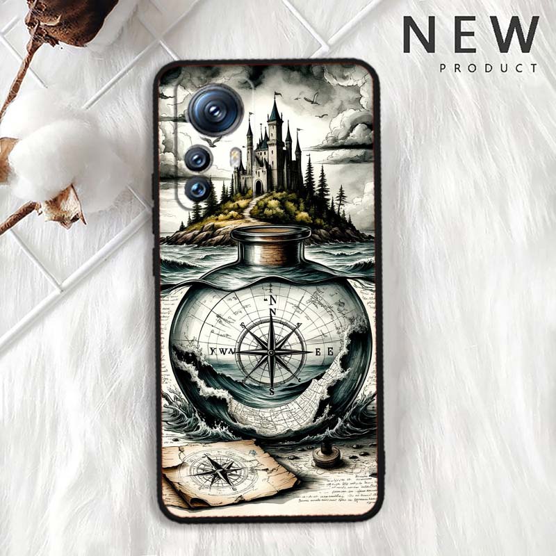 Vintage compass illustration Phone Case For Xiaomi Mi 15 14 13 13T 12 12T 12S 11 11i 11T Pro Ultra Lite 5G Black Soft