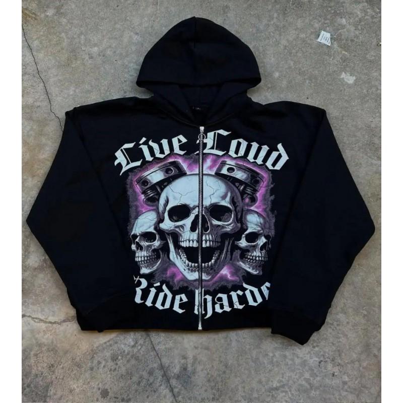 2026 Y2K Streetwear Zip-Up Hoodie Unisex Oversized Pullover Casual Long Sleeve Sweatshirt