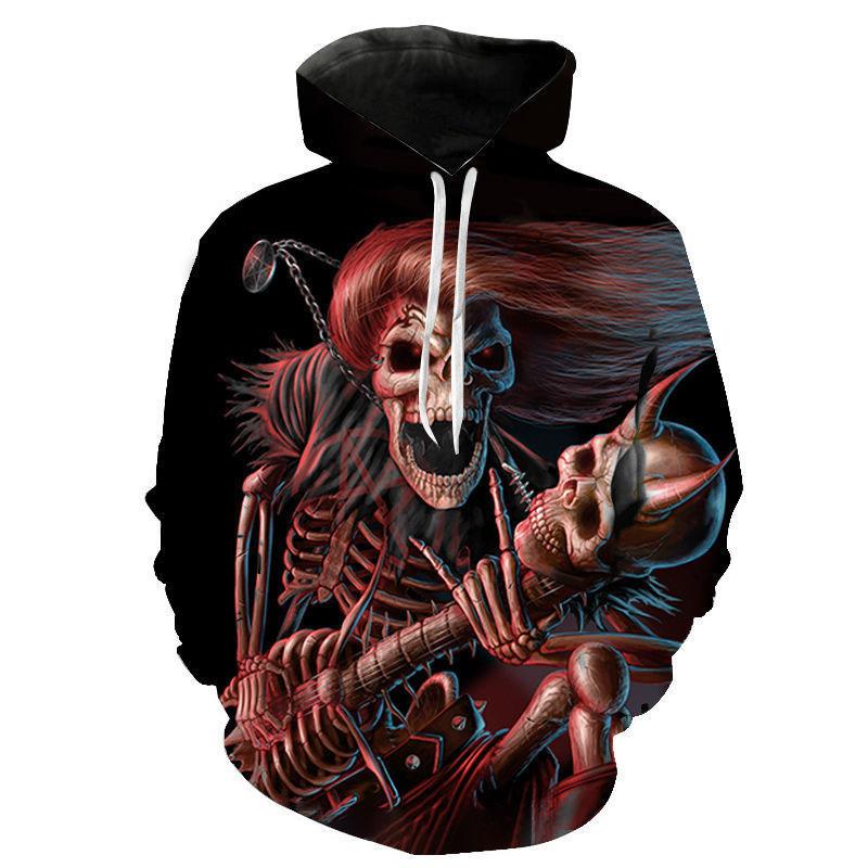 Autumn 3D Skull Printed Hoodies Fashionable Casual Sports Long Sleeved Men's Hooded Sweatshirts