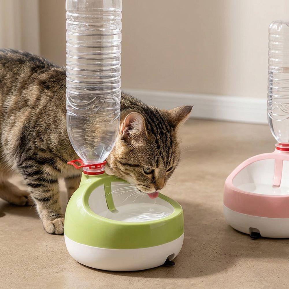 Splash-Proof Gravity Pet Drinking Station Leak Proof Cat Dog Water Bowl Fit Standard Bottle