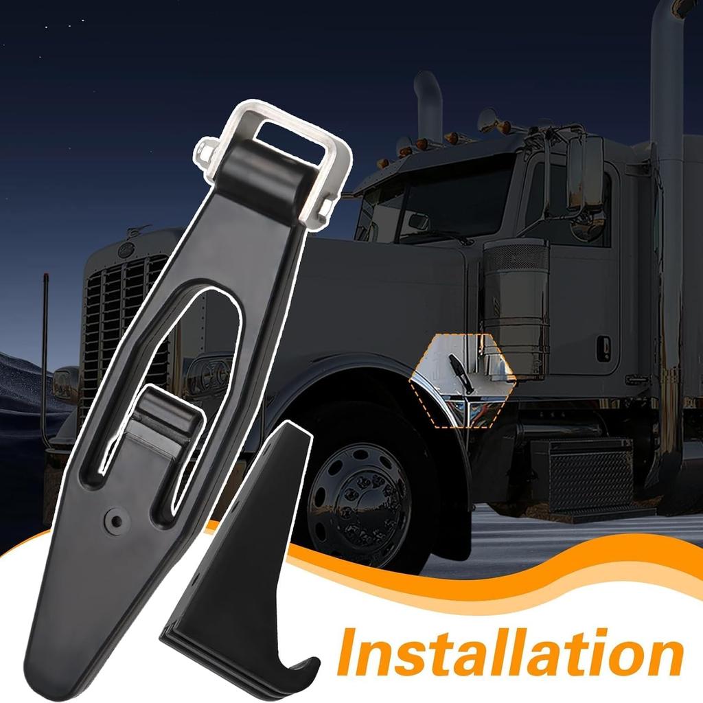 FUSCH Nitrile Rubber Hood Latch Base Strap & Catch Bracket Kit Compatible With Peterbilt 357 367 377 378 379 388 389 Kenworth T300 T600 T800 W900