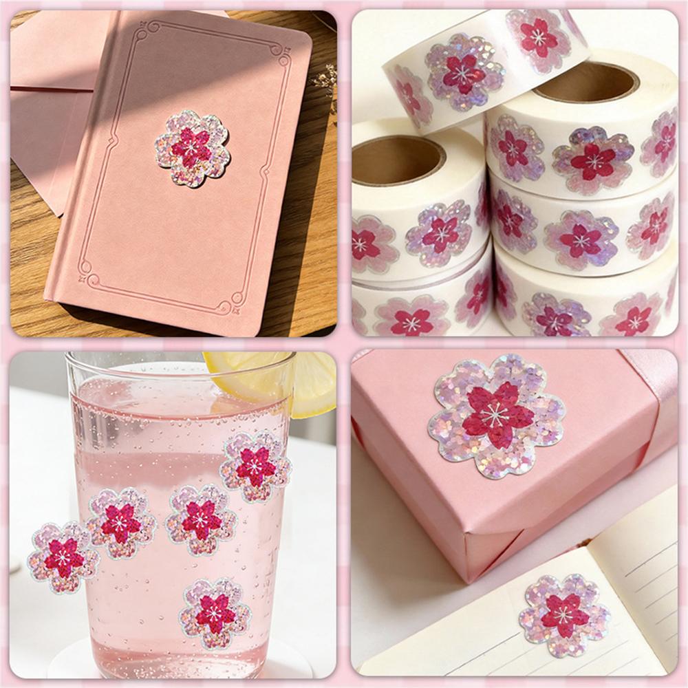 100-500pcs Laser Pink Floral Pattern Stickers Birthday Wedding Party Gift Wrapping Label Scrapbook Stationery Stickers