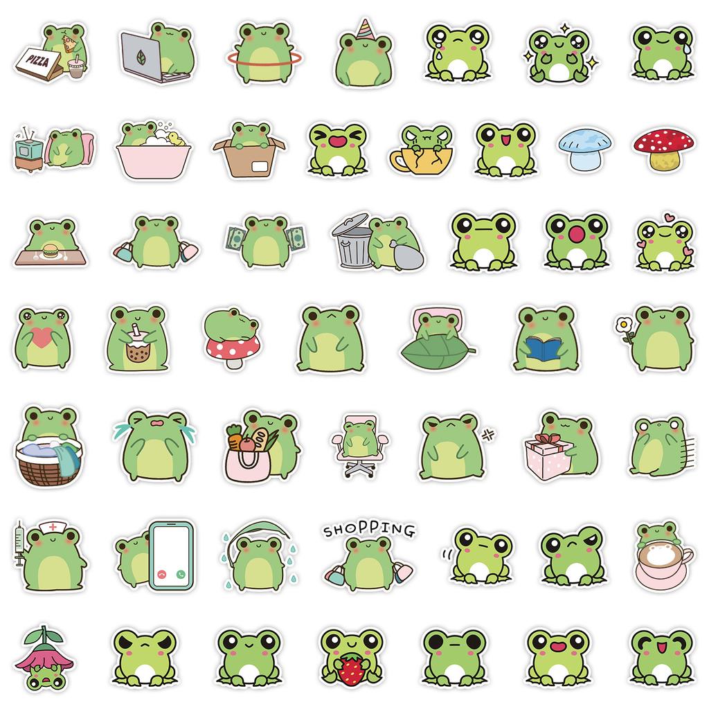 50 Pieces of Cute Frog Stickers Computer Suitcase Waterproof Decorative Stickers Children's Hand Account Stickers