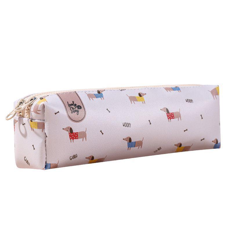 Large Capacity Cartoon Pencil Case - Portable, Printed Puppy & Kitten, Dirt-Resistant & Wear-Resistant Stationery Bag