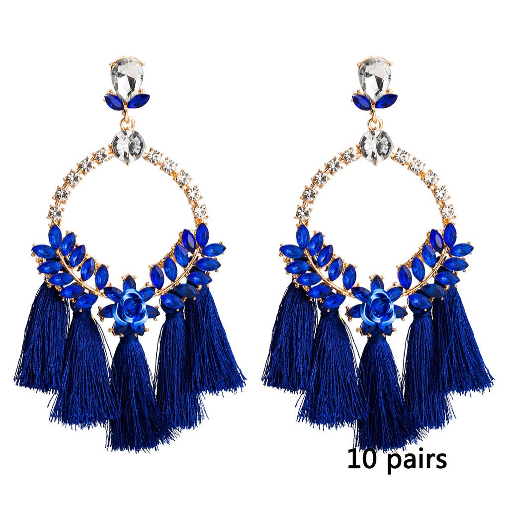 Women's Earring Exaggerated Flowers with Diamonds Tassel Acrylic Earrings Bohemian Temperament Female Earrings