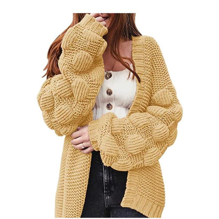 Women's knitted sweater cardigan lantern sleeves large size medium and long jacket women's autumn wear