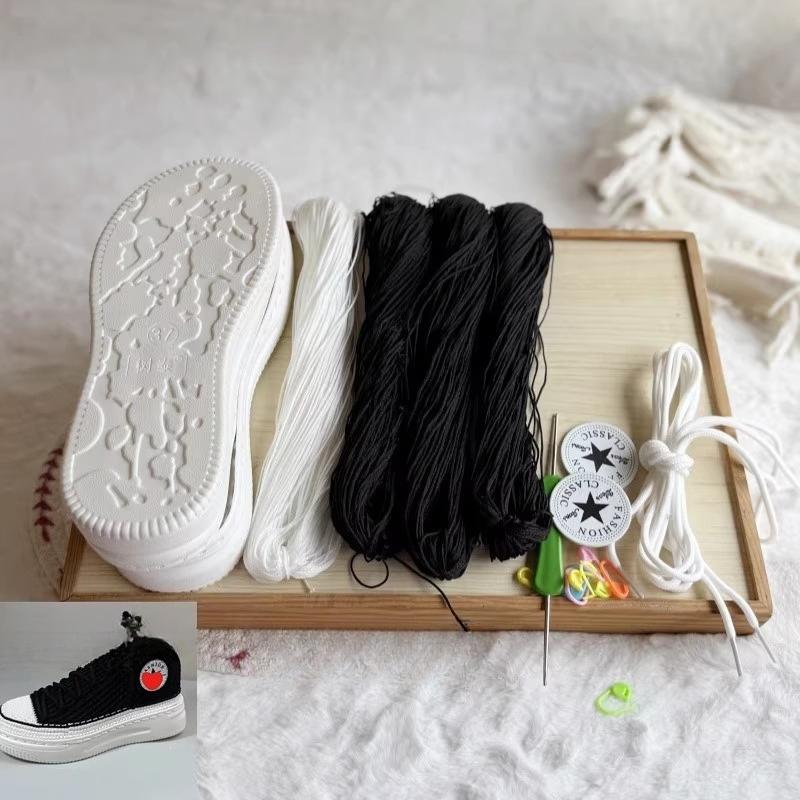 Ręcznie tkane letnie podeszwy haczykowe Podeszwy antypoślizgowe z gumy + pusta linia Ręcznie robione na drutach kapcie Krótkie buty DIY Buty szydełkowe Materiał