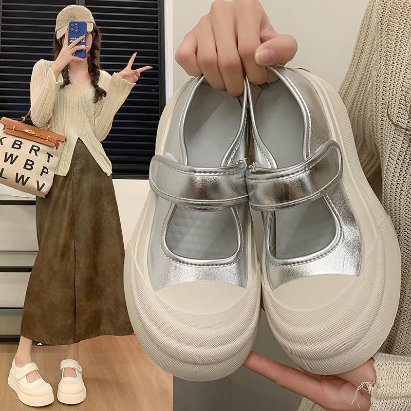 Platform spring new Velcro silver breathable Jane casual board shoes