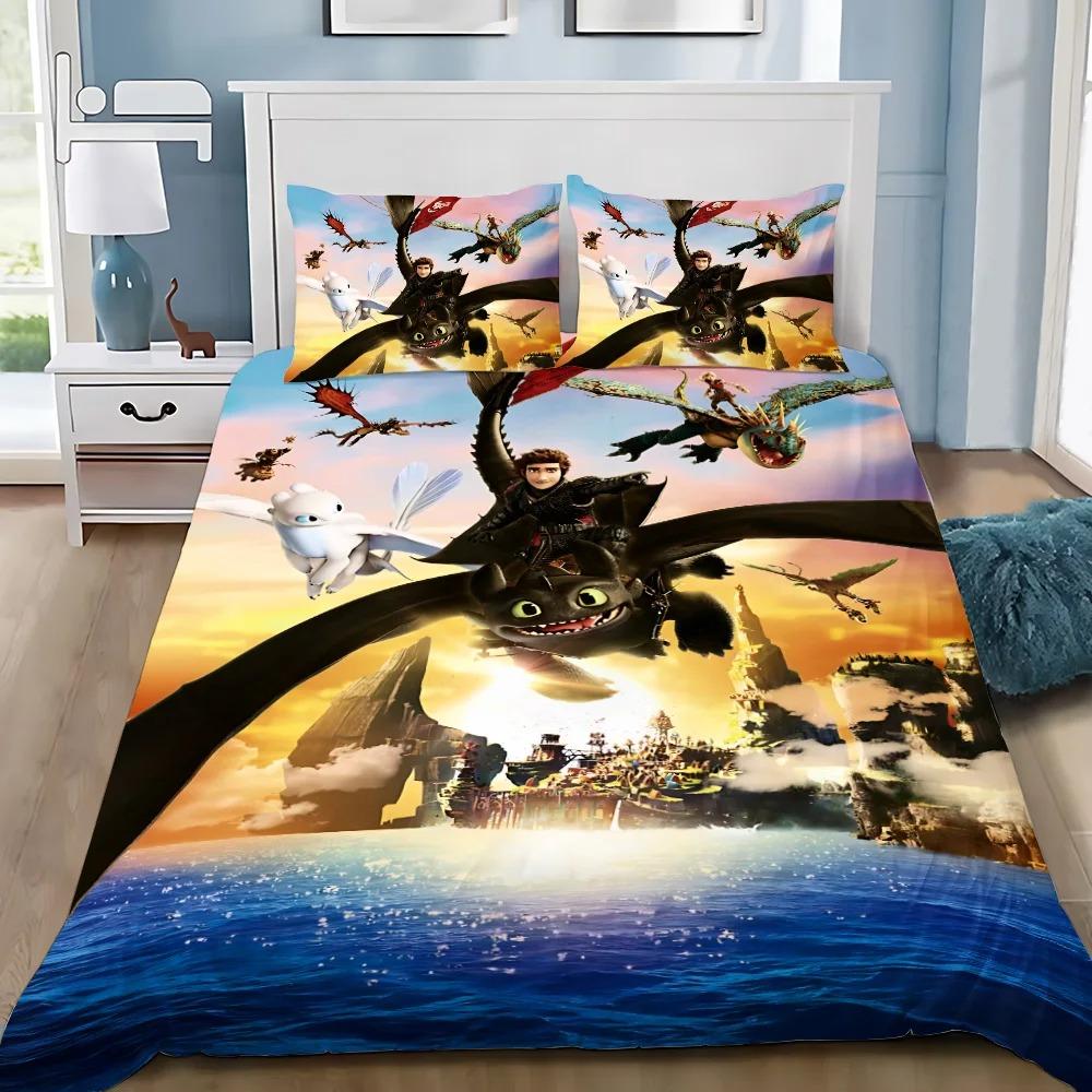 Duvet Cover Pillowcase Bedding Set Funny T-Toothless Adult Boy Girl Bedroom Decoration Children Gift Single Double Large Size
