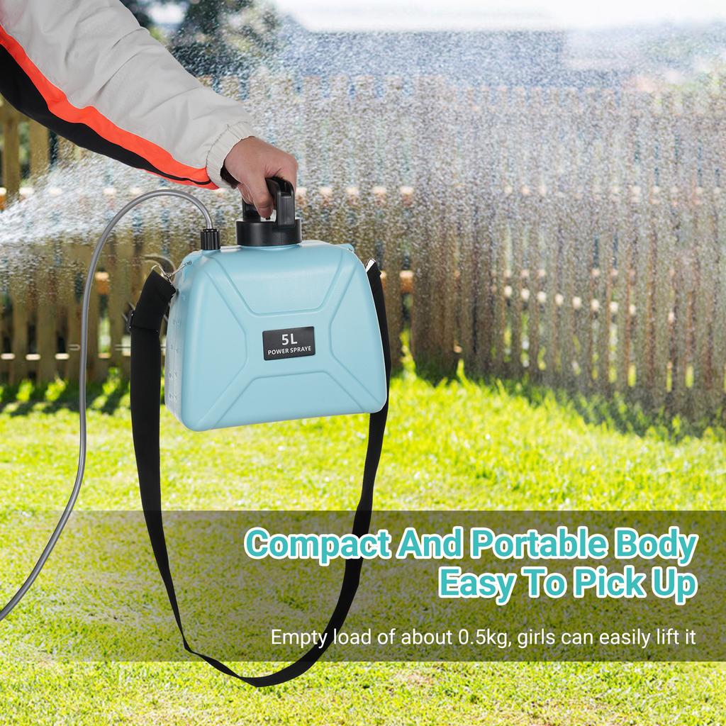 Handheld Electric Sprayer Agriculture Tools with 3 Mist Nozzles 5L Watering Can Shoulder Strap Atomizing Watering Bottle