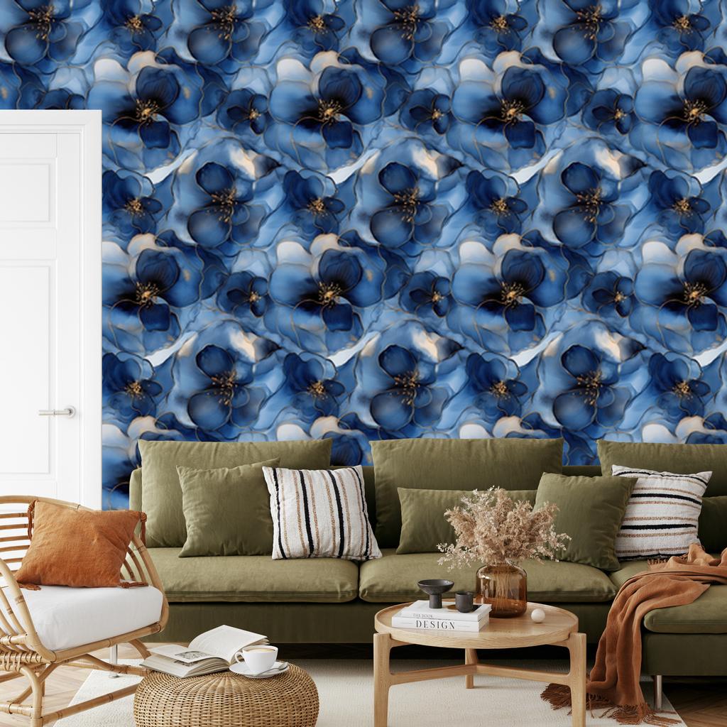 Wallpaper Ink Blue, Navy Blue, Light Gray and Black 50x1000