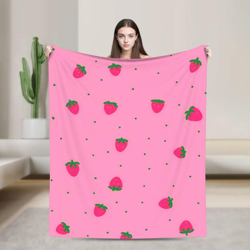 Pink Strawberry Blanket Warm Soft Funny Plush Throw Blanket For Couch Bed Decorative Flannel Bedspread Bed Cover
