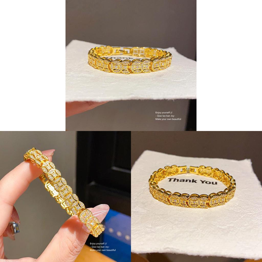 Geometrisches Kupfer-Zirkon-Armband mit elegantem Gold-Finish für Damen