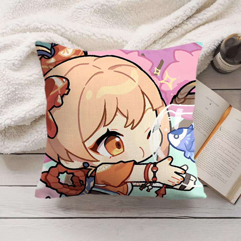 Yoimiya Cute Genshin Impact Cushion Cover Silky Short Plush Invisible Zipper Dustproof Sofa Pillow Case For Home Decor