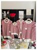 Korean Heart Stripe Family Sweater Set - Baby Romper & Knit Cardigan for Autumn/Winter