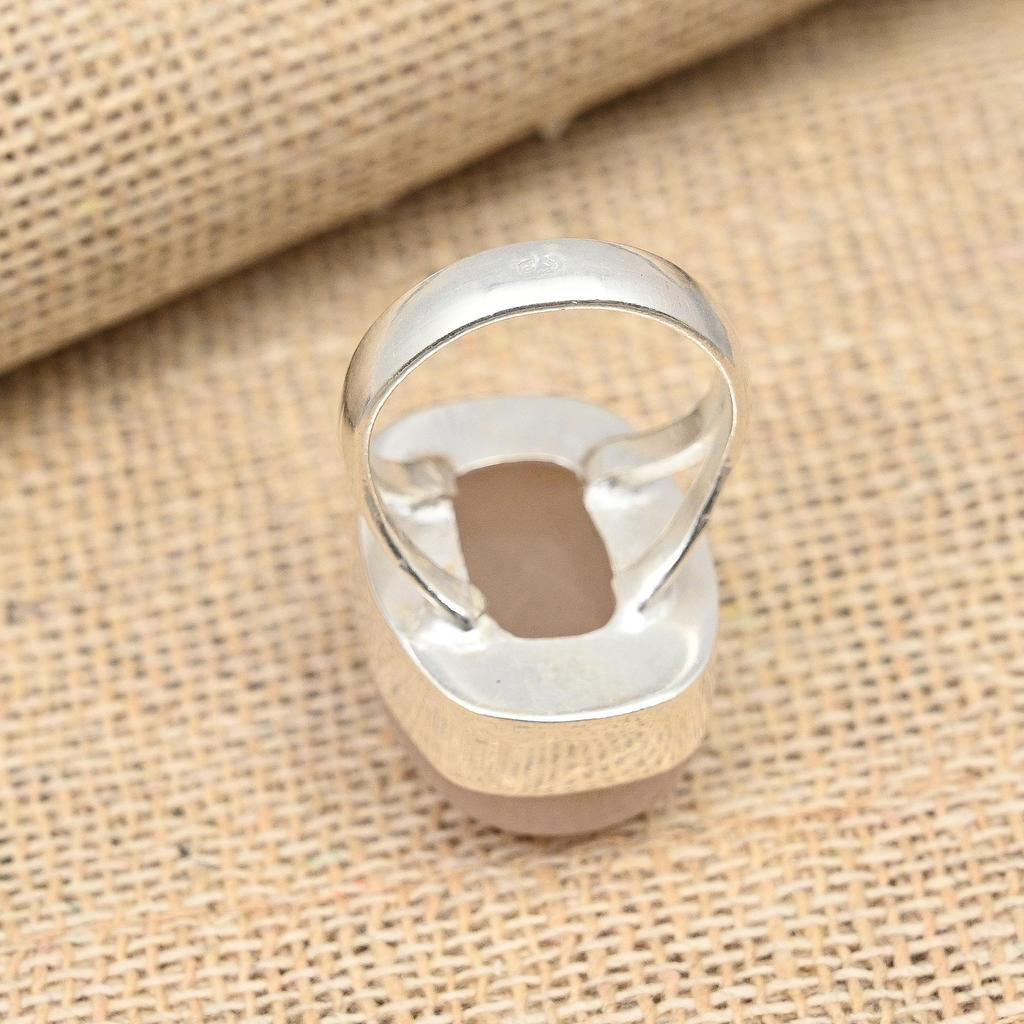Rosenquarz-Edelstein, handgefertigter Ringschmuck aus 925er Sterlingsilber für Thanksgiving