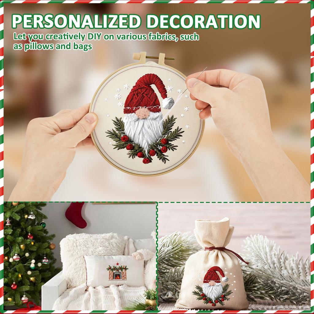 4 Sets Christmas Embroidery Kit with Pattern Needles Threads Hoops and Tools Beginner Embroidery Kit for Adults and Beginners