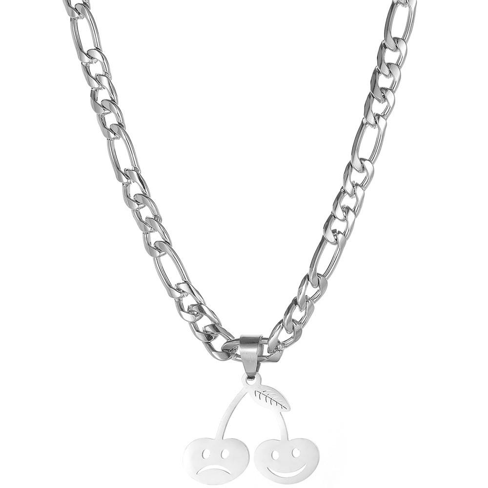 Trendy Silver Cherry Face Pendant Necklace For Women Fashionable Geometric Design Jewelry