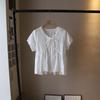 2025 Summer Korean Lace V-Neck Tie-Up Embroidered Short Sleeve Women's Shirt