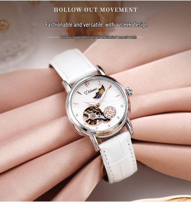 Genuine Automatic Mechanical Waterproof Watch for Women - Trendy Multi-Functional with Day, Date, Month, Year, and Starry Design.